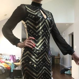 Fashionova sequin party dress sz small black gold